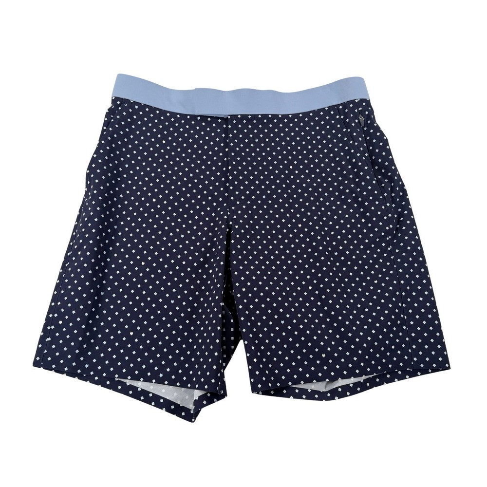 NWT Greyson G-Squared Shorts 32 Blue Diamond Print Elastic Waist Performance
